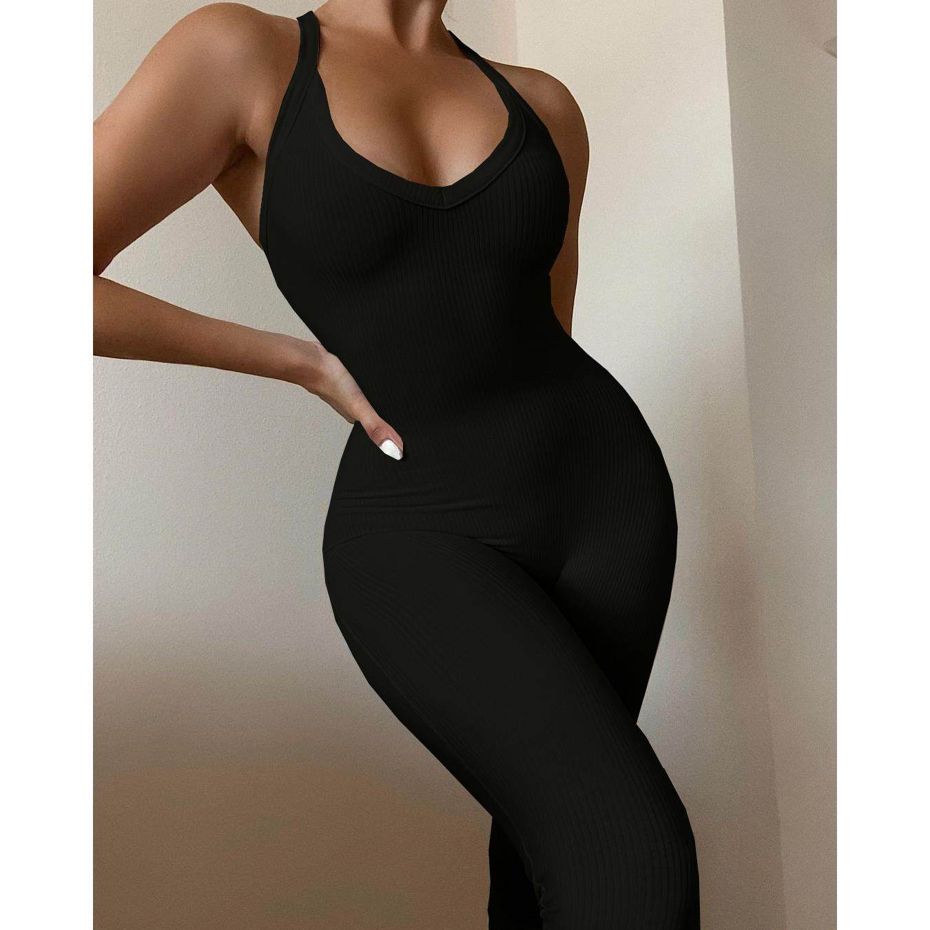 jumpsuit suspender casual fabric elastic high color solid