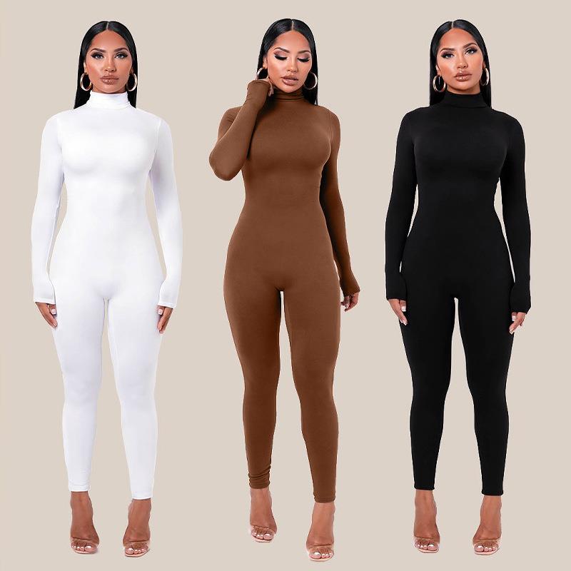 Women's solid color tight sports fitness jumpsuit pants