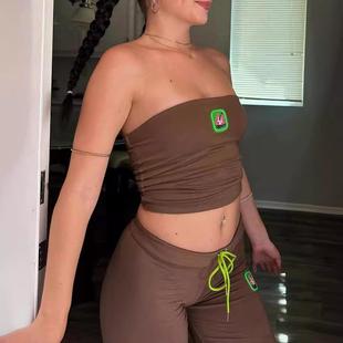 Fashion Embroidery Tube Waist Suit Top Casual Flower Pants