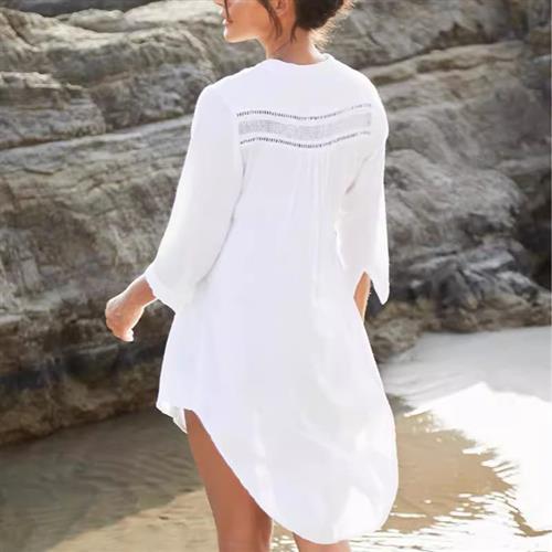 Beach cover-up rayon and mesh button-down shirt holiday