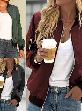 Casual Jacket Women Solid Color Fashion Zipper Outer