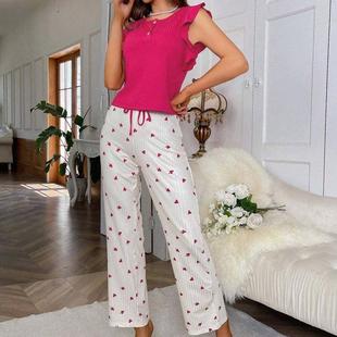split tees piece hem women ruffled pajamas sleepwear cute