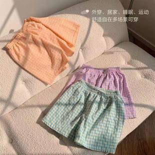 Plaid shorts for women in summer thin cotton sports high