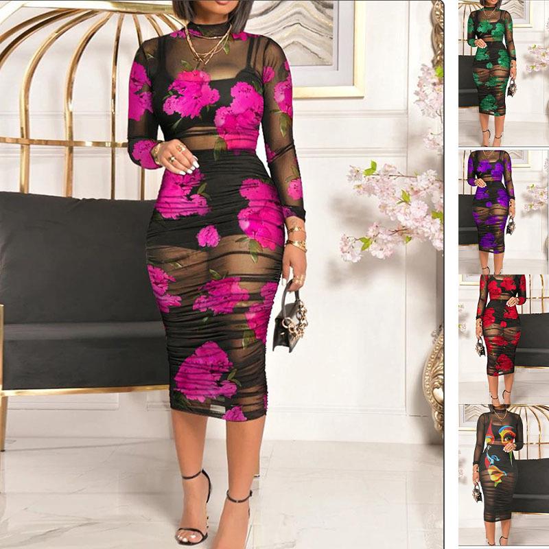 piece mesh Short with set dress retro top skirt sexy three