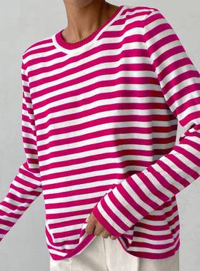 women striped loose warm sweater long pullovers casual for