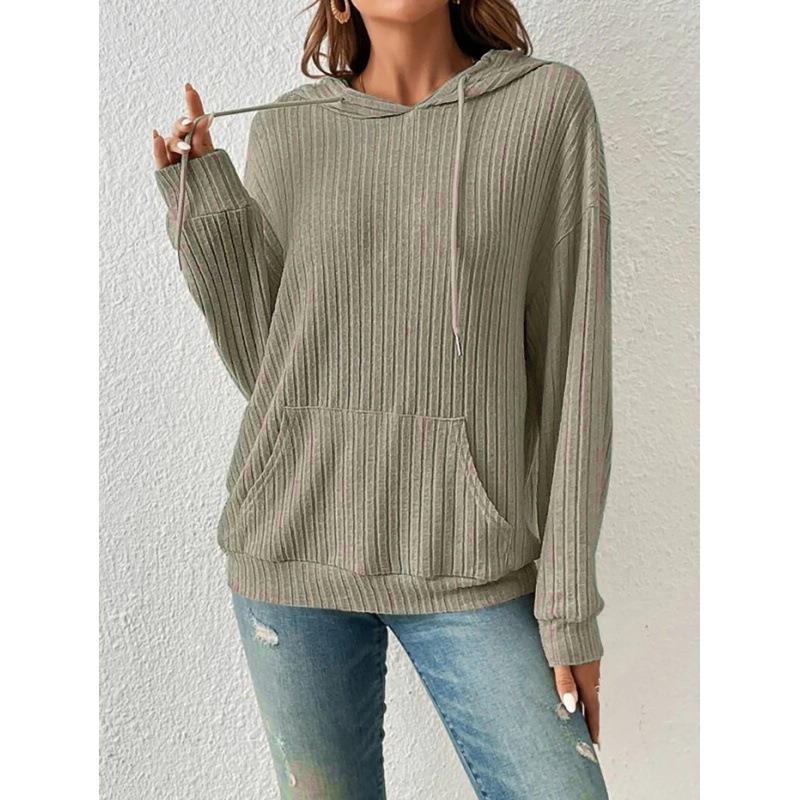 Knitted Hooded Kangaroo Pocket Long Sleeve Sweatshirt