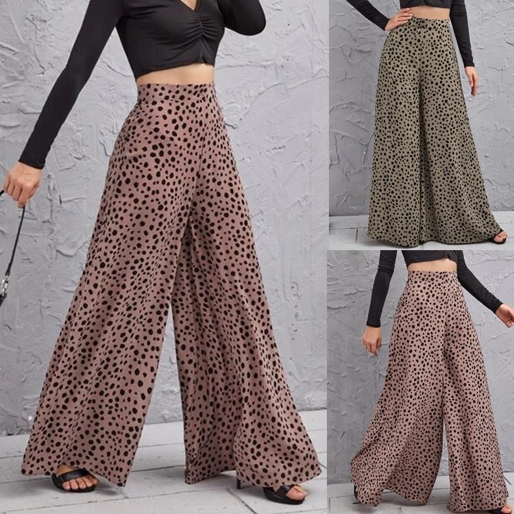 drape high clothing waist print leg womens leopard Loose
