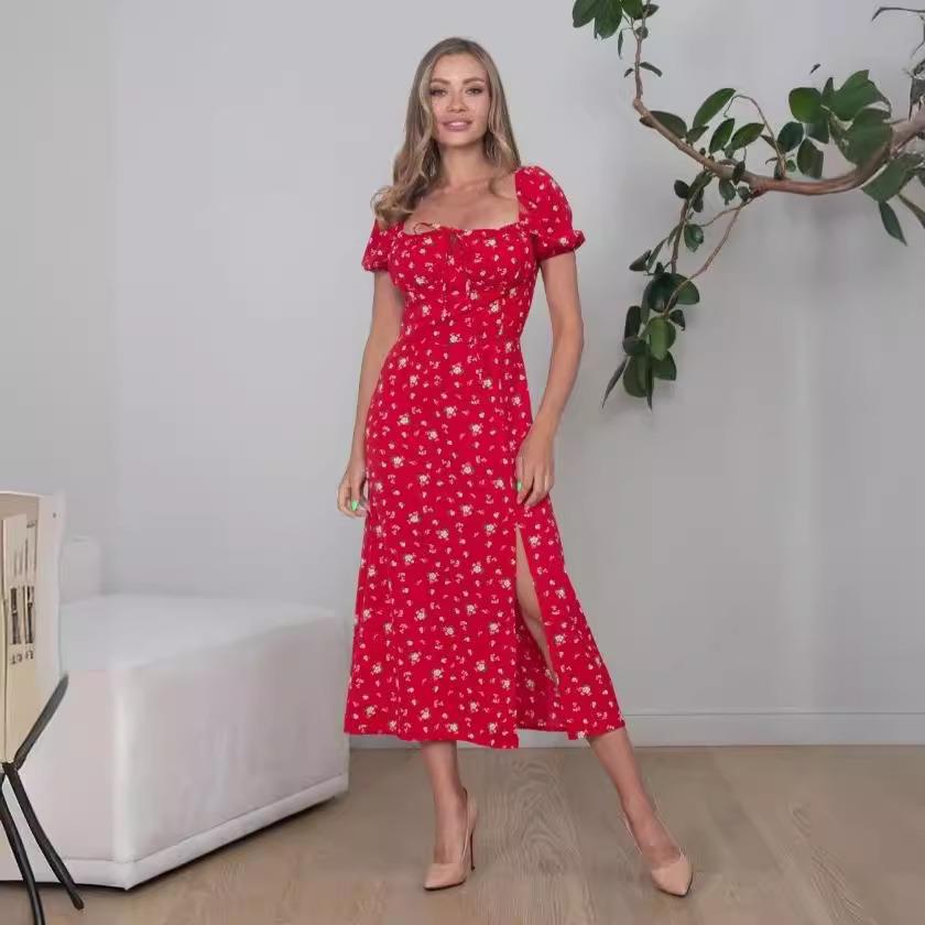 print drawstring puff sundress high vestidos dress dress