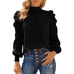 Loose Turtleneck Tops Bubble Women Long Casual Shirt Sleeve