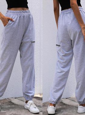 high grey pants pants color sports leg solid Womens waist