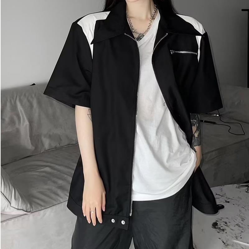 womens outerwear loose zipper color contrast shirt