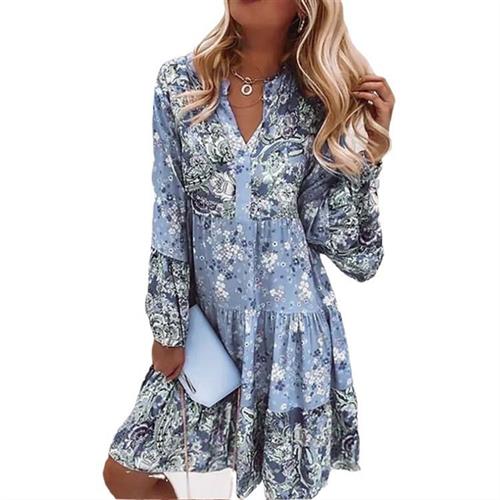 Long Sleeve Womens V-Neck Temperament Plus Size Dress