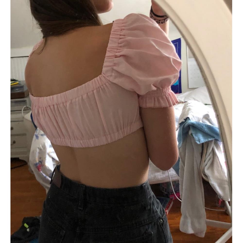 womens crop puff front lace-up solid color corset shirt up