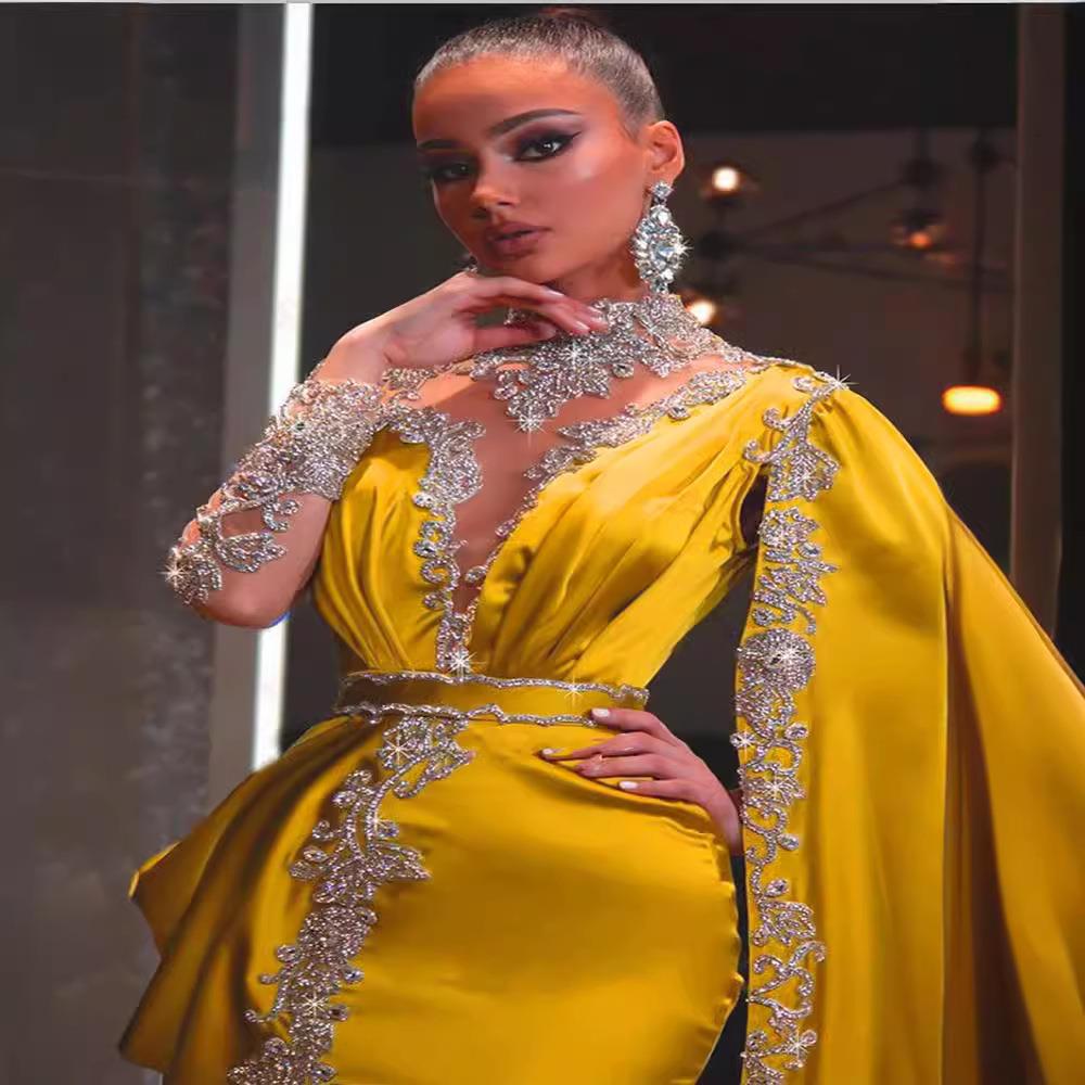 sparkly yellow mermaid evening pageant dresses long crystal