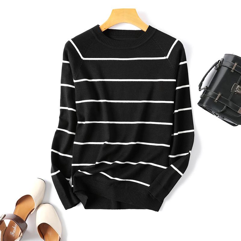 shirt top long-sleeved knitted thin striped loose student