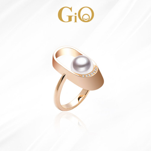 GiO珠宝Akoya珍珠钻石戒指