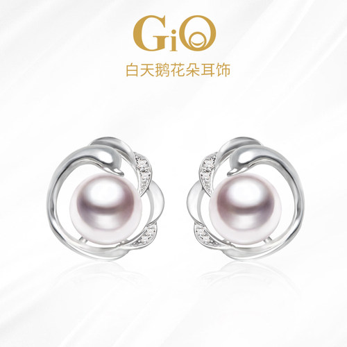 GiO珠宝Akoya珍珠花朵耳钉18K金