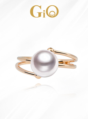 GiO珠宝 Akoya海水珍珠戒指正圆强光18K金时尚礼物