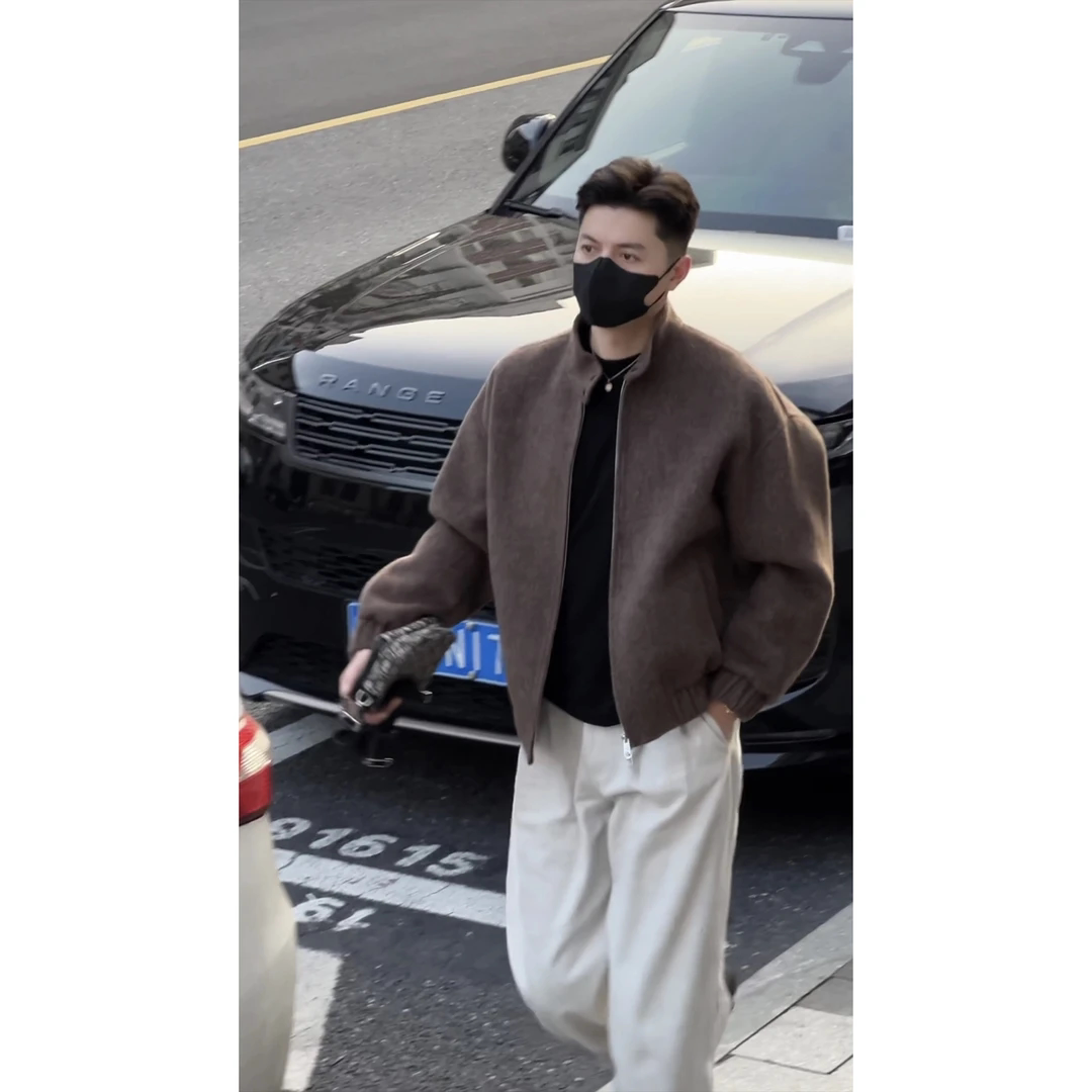 春季顶奢系列男士 轻熟老钱风 手工双面毛呢 立领外套短款夹克