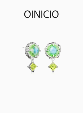 OINICIO初印絮咿系列绿琉璃立方氧化锆吊坠耳钉女耳饰高级感耳环