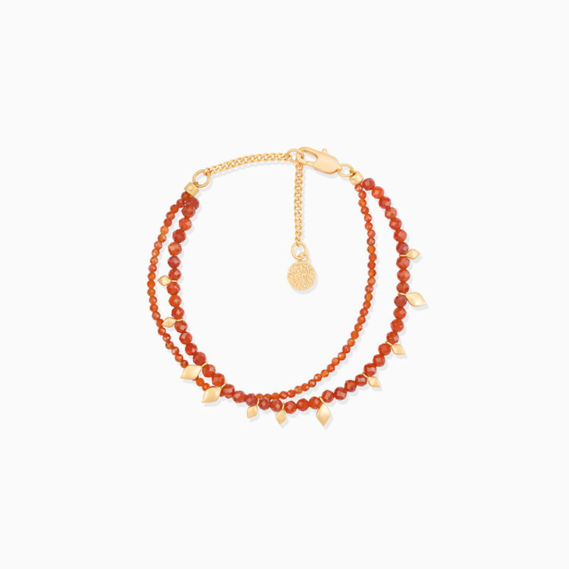 [新品]OINICIO初印种子系列鎏金叶红玛瑙手链女生双层双链手串