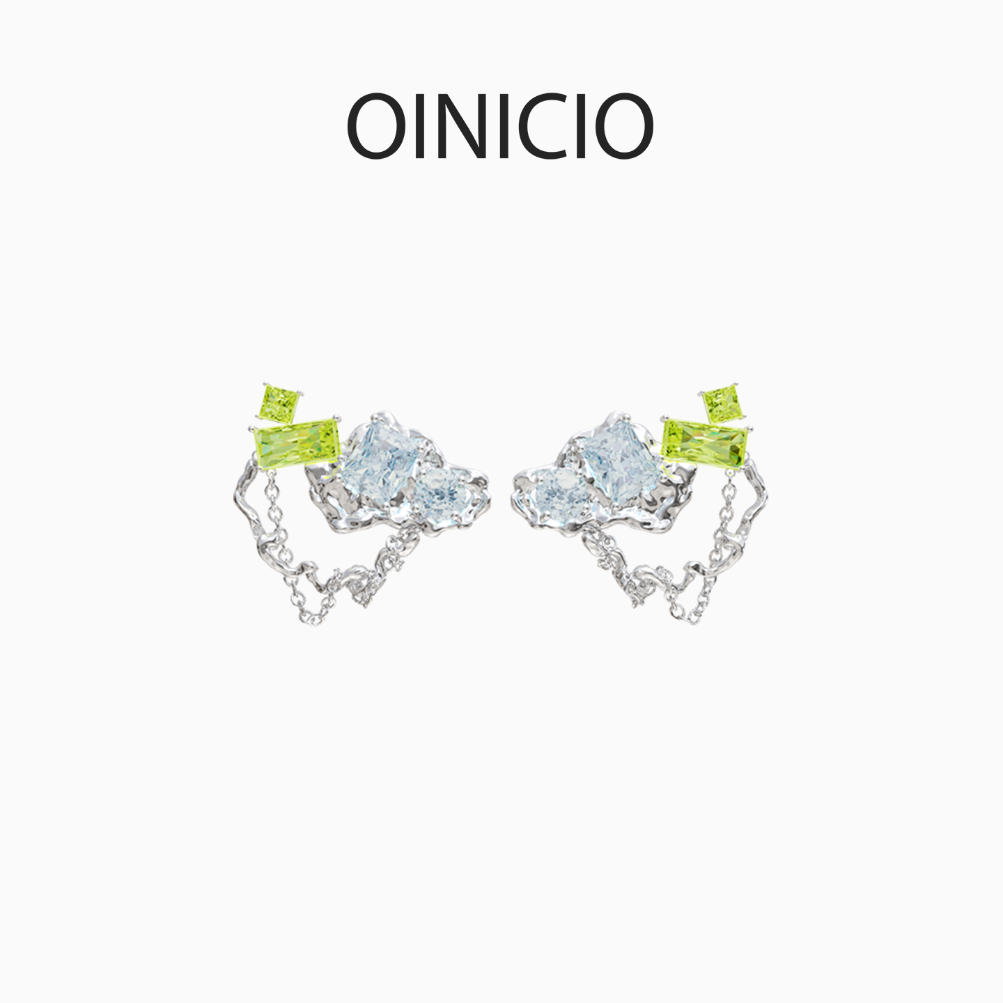 OINICIO蓝绿锆石藤条耳钉送女友