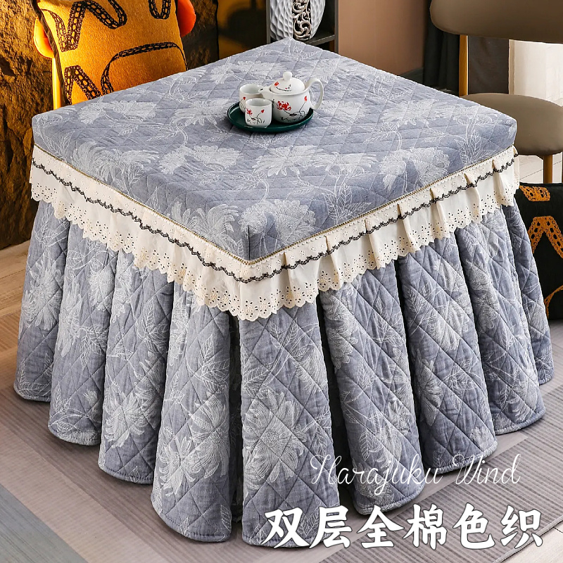 全棉双层纱正方形电暖桌罩套