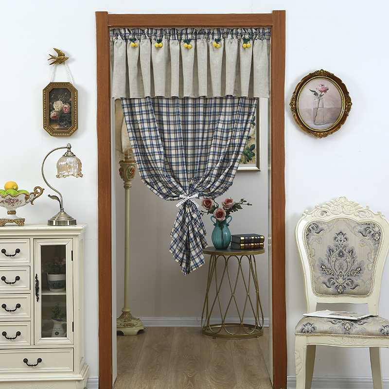 复古格子门帘美式乡村简约半帘