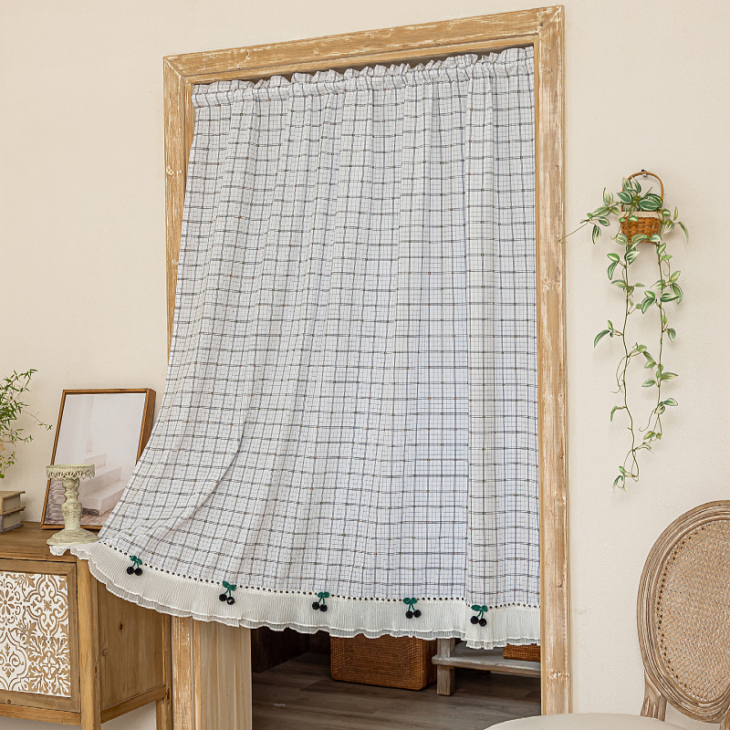 免打孔美式乡村黑白格原木风半帘