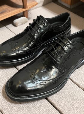 高品质胎牛手抓皮复古布洛克雕花工艺英伦男士真皮厚底松糕鞋男款