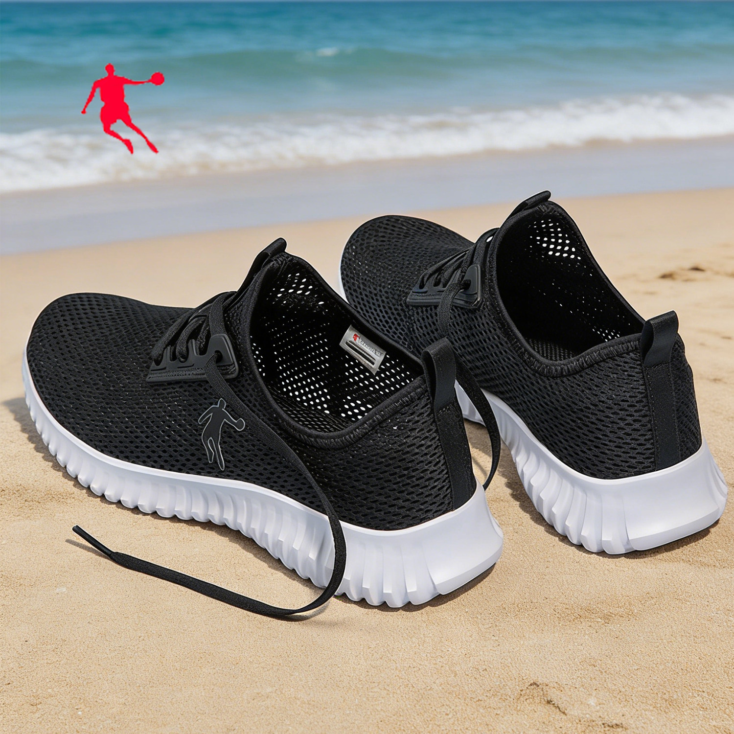 乔丹女士黑色运动鞋通勤薄网面透气镂空跑步鞋品牌正品赤足波鞋子