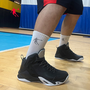 乔丹篮球鞋高帮男款冬季黑色网面训练外场战靴正品学生实战运动鞋
