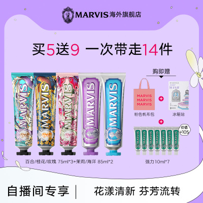【自播间下单专享】Marvis玛尔仕花园薄荷牙膏5支装清新净澈防龋