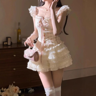 纯欲芭蕾公主风套装 蓬蓬蛋糕半身裙 女夏季 甜美蕾丝拼接碎花衬衫