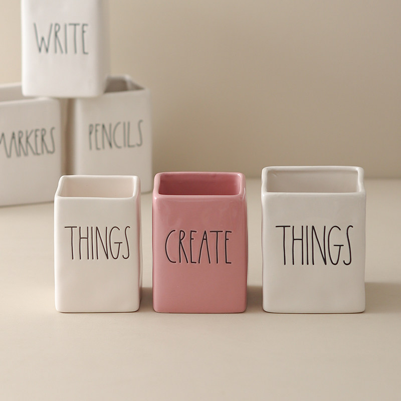 美国RD英文字母收纳筒简约陶瓷笔筒化妆刷牙膏收纳桶厨房梳子筒,收纳整理,笔筒,淘宝优惠券,粉丝福利购,淘宝优惠卷