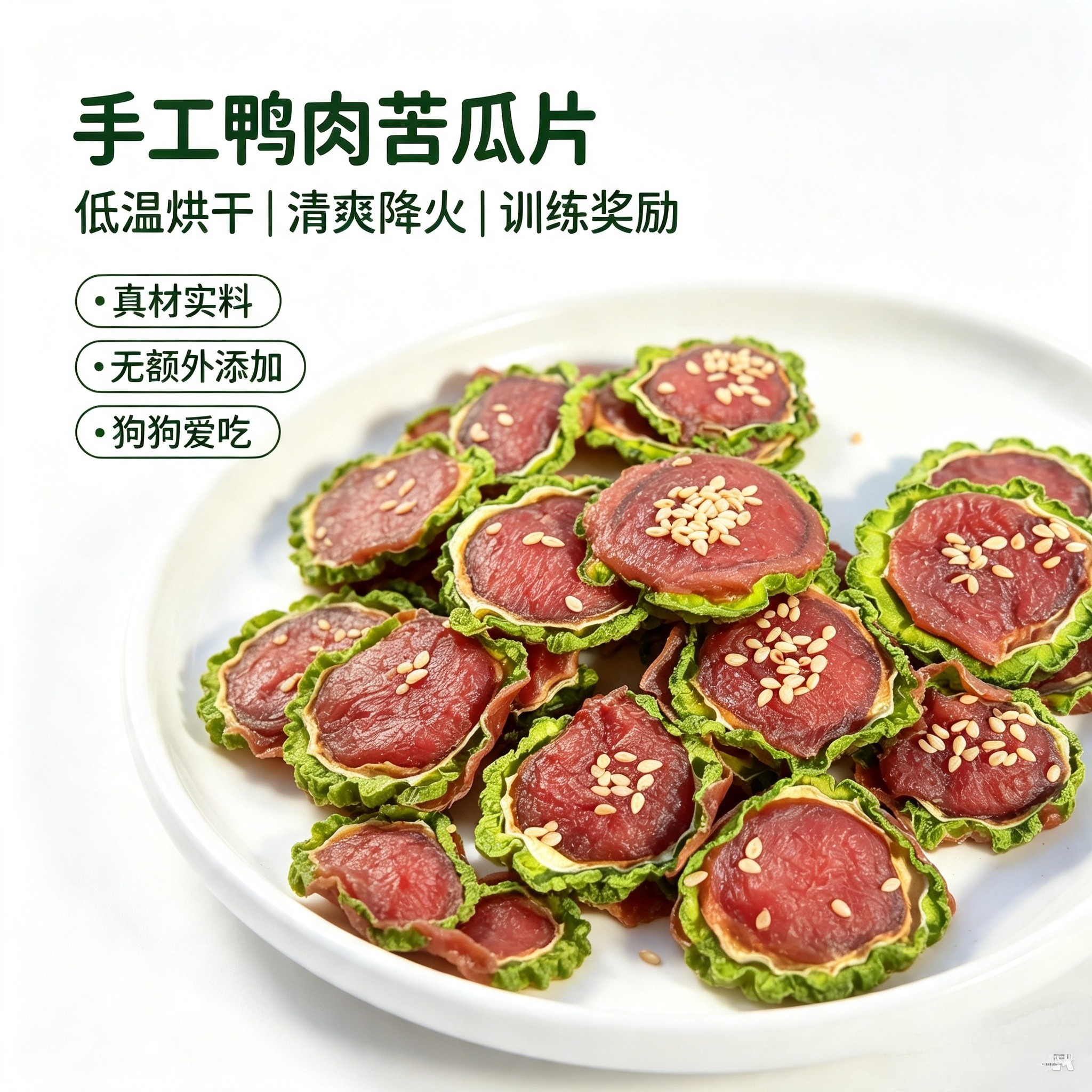 宠物手工自制零食鸭肉苦瓜片烘干清火淡泪痕比熊泰迪中小型犬奖励