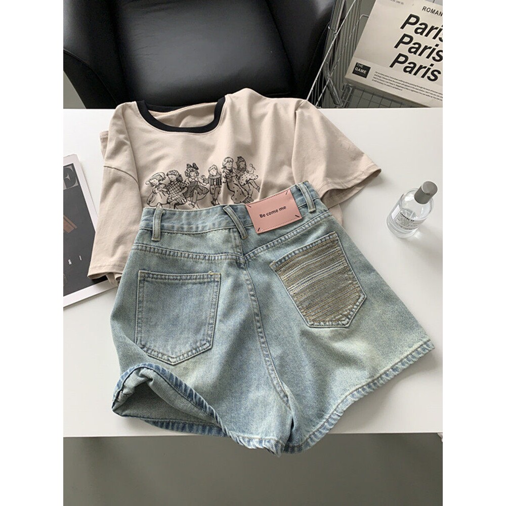 设计感小众牛仔短裤女春夏新款大码胖mm宽松显瘦高腰a字阔腿热裤