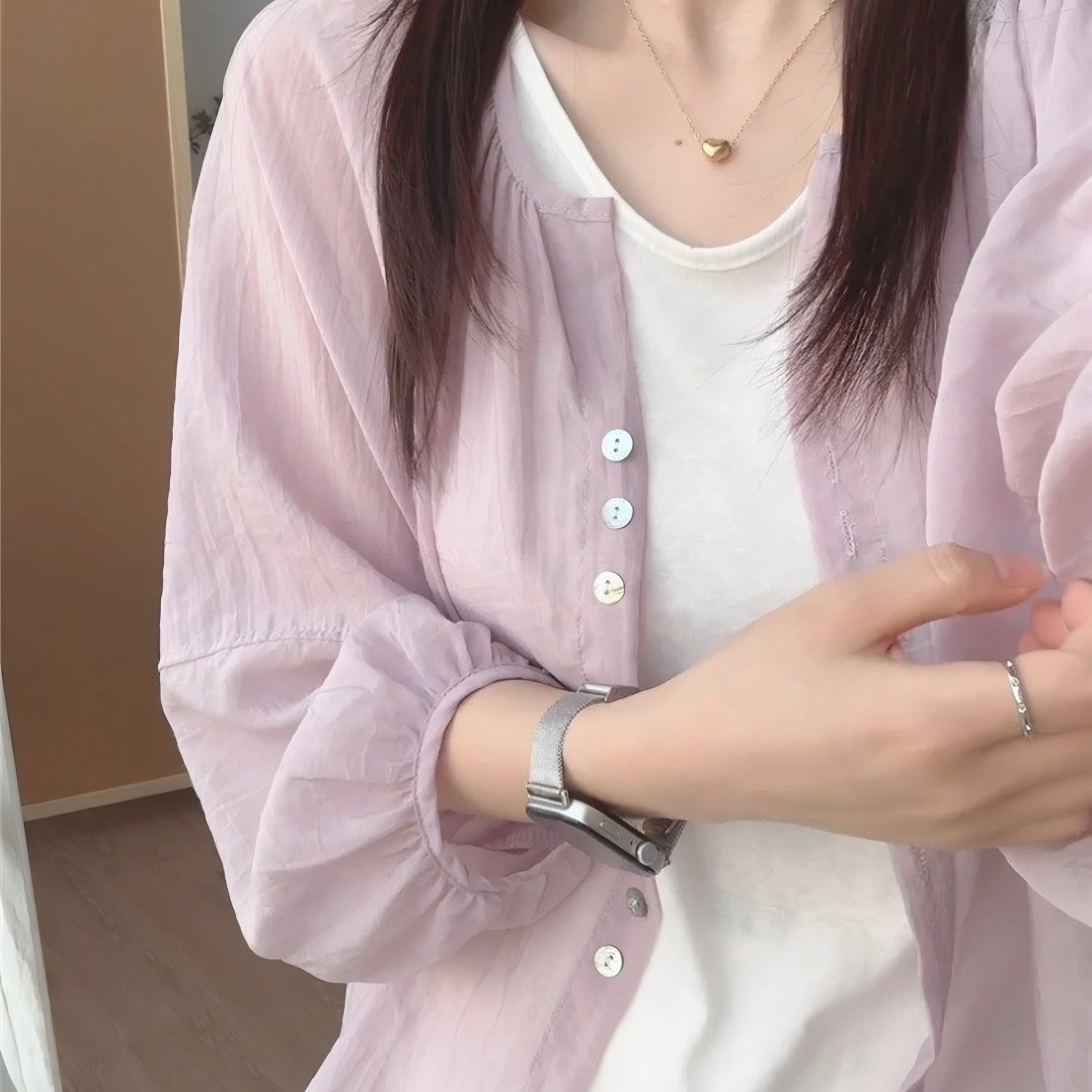 亚麻防晒衬衫外套女薄夏季天小开衫外搭宽松长袖纯棉衬衣短款上衣