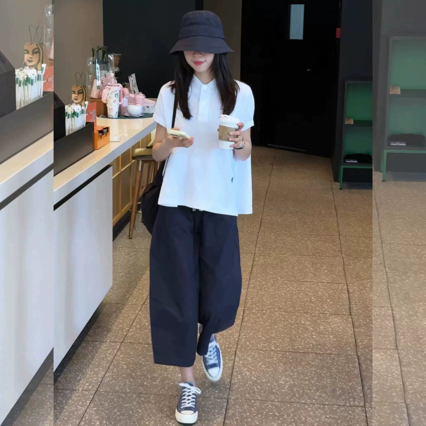 休闲慵懒风白色Polo领短袖t恤女夏季大码胖MM宽松遮肉高级感上衣