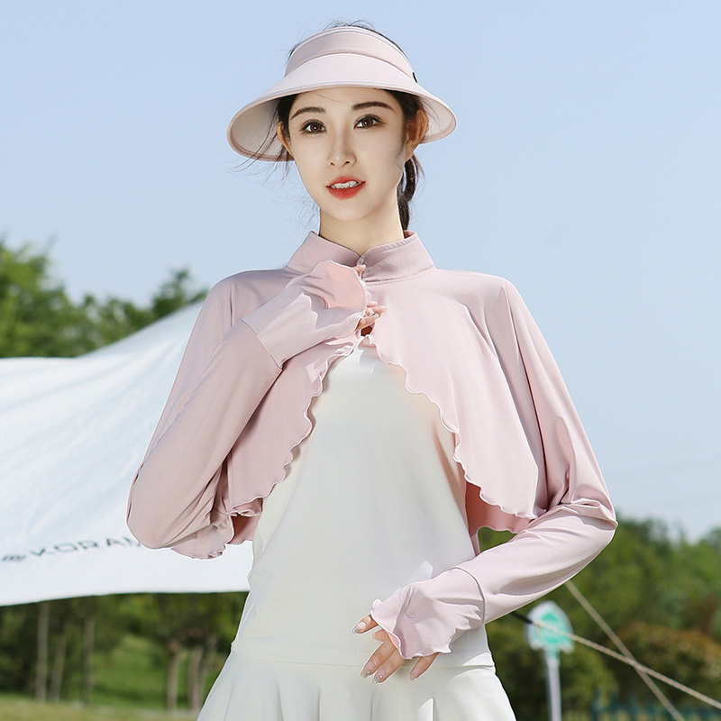 夏季防晒衣披肩女2026新款防紫外线海边轻薄开车冰丝斗篷罩衫短款