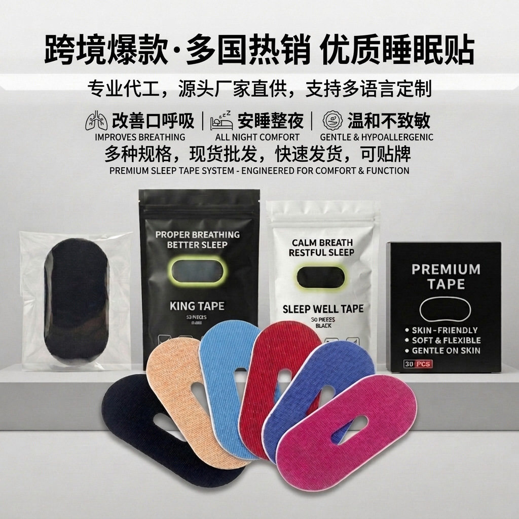 现货弹力布闭口贴睡觉防张嘴口呼吸止鼾贴跨境睡眠条椭圆形闭嘴贴