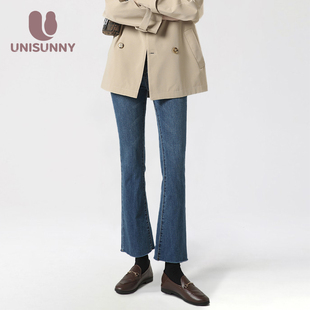 unisunny孕妇牛仔裤春秋外穿孕期不勒肚子休闲裤秋装喇叭九分裤子