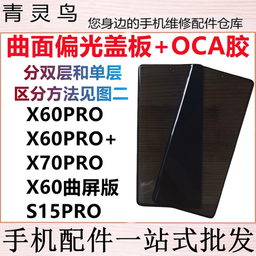 适用VIVO X60PRO X60PRO+ X70PRO  S15PRO 曲面带偏光盖板外屏