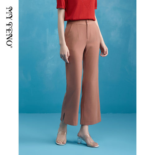 马天奴枫糖色九分修身喇叭裤