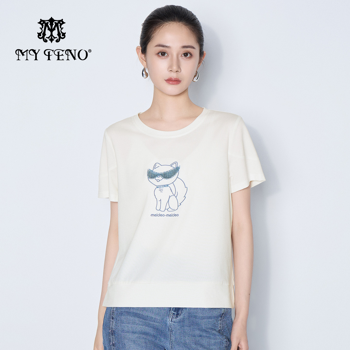 马天奴圆领短袖弹力卡通T恤