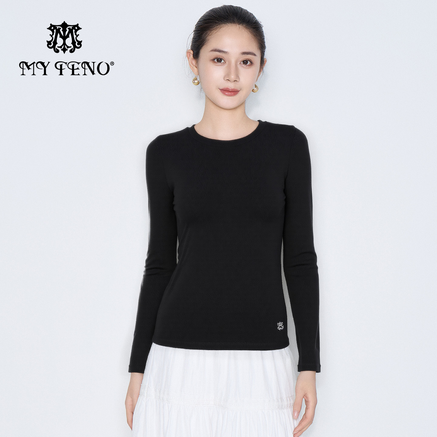 马天奴圆领长袖莱赛尔弹力上衣