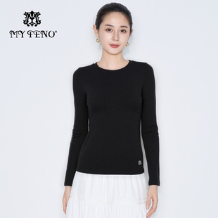 马天奴2025秋冬新款 T恤卫衣弹力上衣百搭女 纯色莱赛尔圆领长袖
