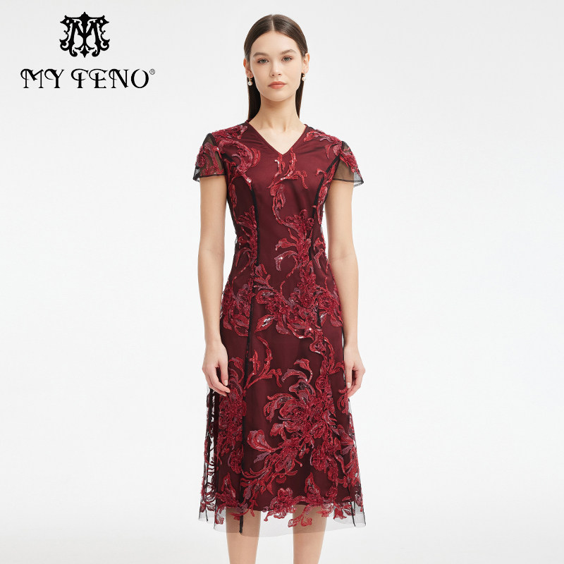 专柜正品马天奴女装夏季红色V领刺绣连衣裙气质裙子礼裙时尚,女装/女士精品,连衣裙,淘宝优惠券,粉丝福利购,淘宝优惠卷