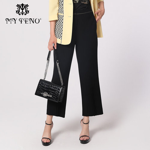 马天奴黑色直筒西装裤