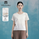 白色桑蚕丝圆领衬衫 短袖 基础款 马天奴春夏新款 简约套头上衣时尚